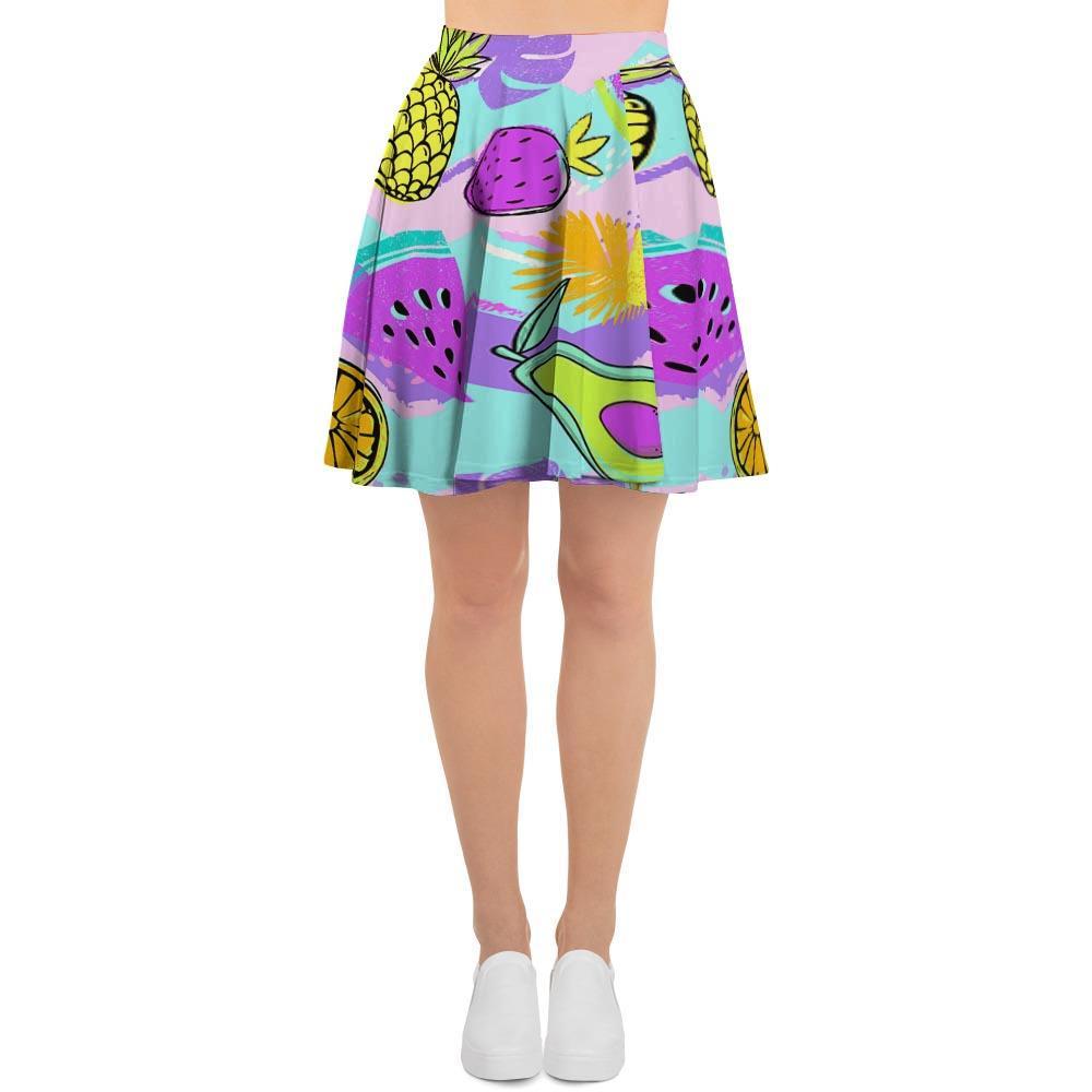 Neon Mix Fruit Pineapple Hawaiian Print Women's Skirt-grizzshop