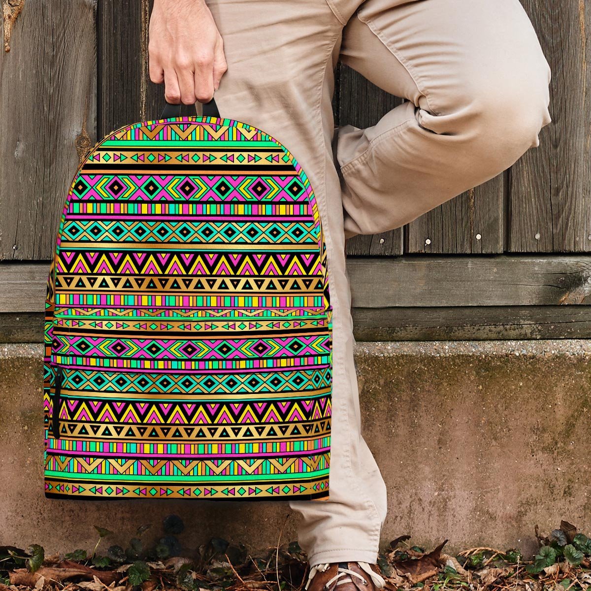 Neon Multicolor Ethic Aztec Aztec Grunge Geometric Print Backpack-grizzshop