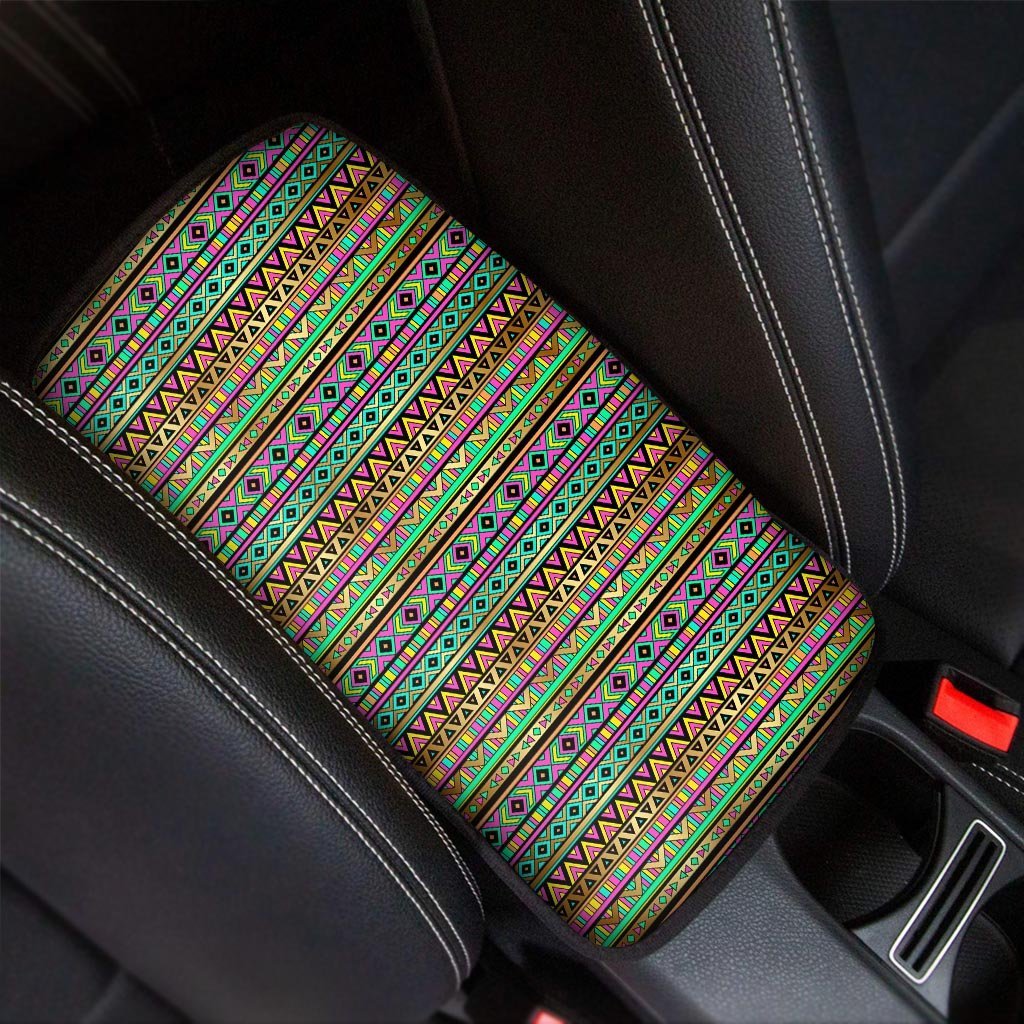Neon Multicolor Ethic Aztec Aztec Grunge Geometric Print Car Console Cover-grizzshop