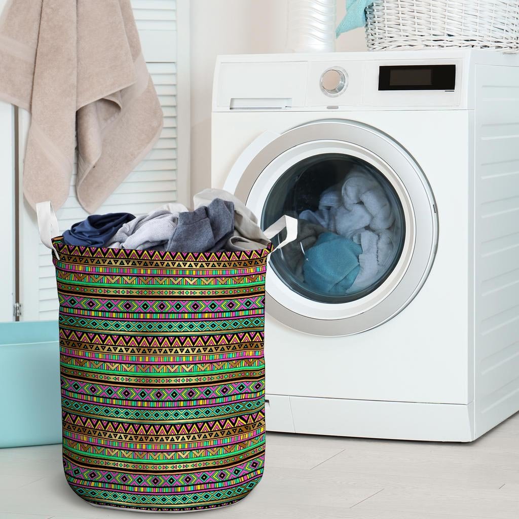 Neon Multicolor Ethic Aztec Aztec Grunge Geometric Print Laundry Basket-grizzshop