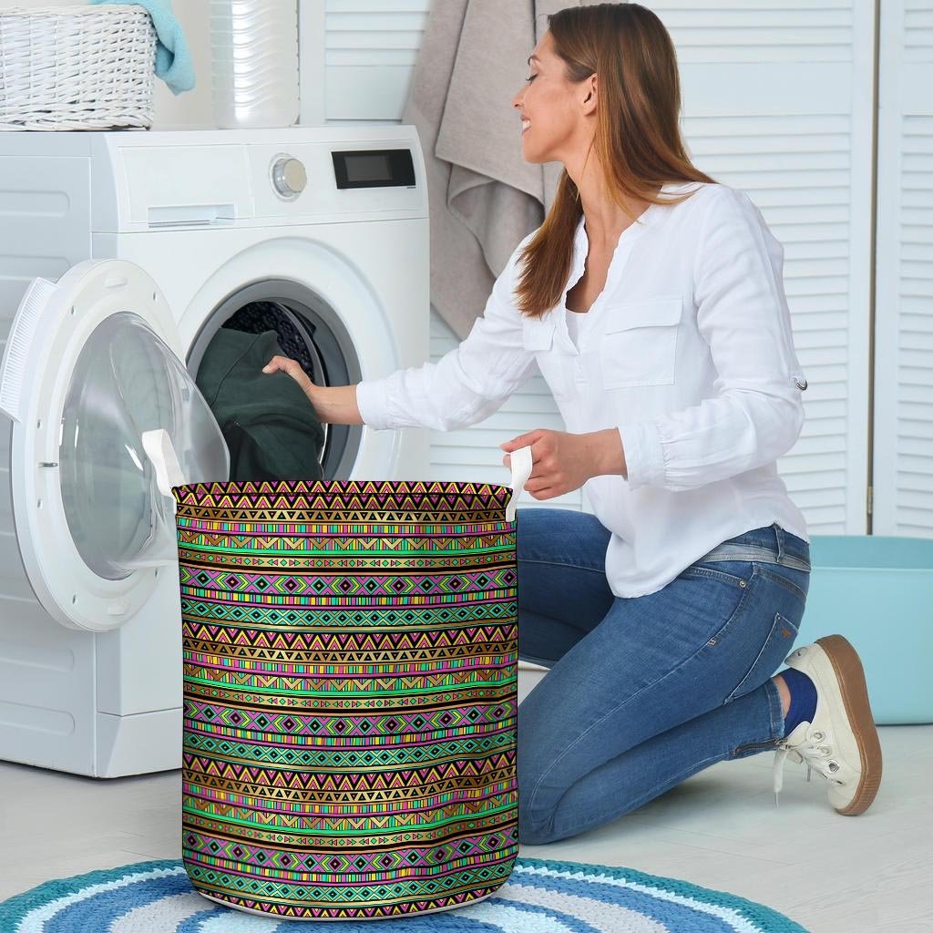 Neon Multicolor Ethic Aztec Aztec Grunge Geometric Print Laundry Basket-grizzshop