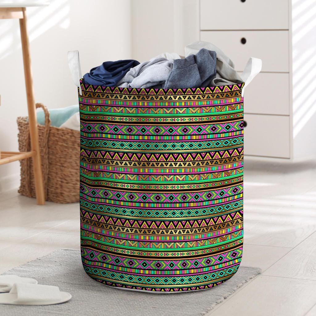Neon Multicolor Ethic Aztec Aztec Grunge Geometric Print Laundry Basket-grizzshop