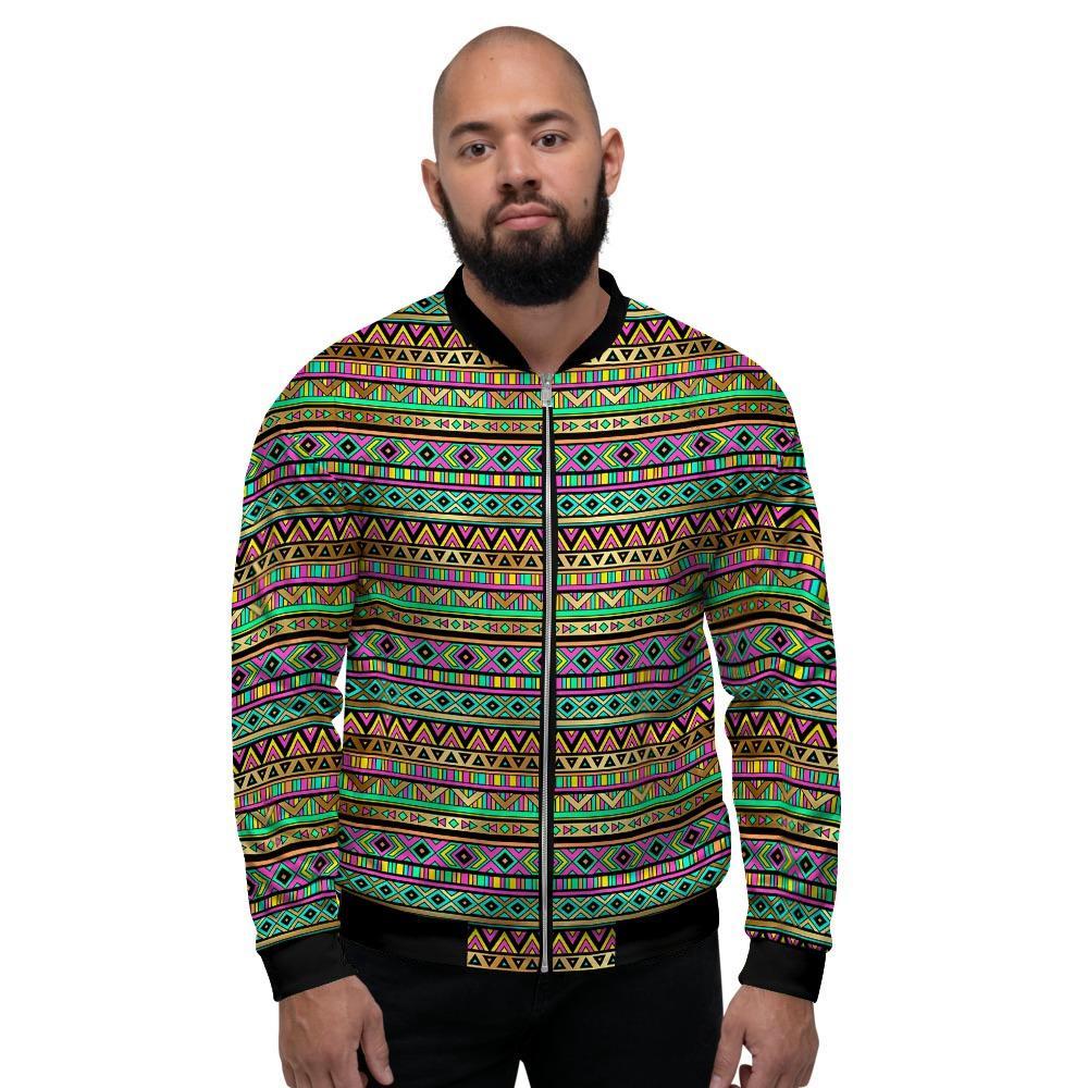 Neon Multicolor Ethic Aztec Aztec Grunge Geometric Print Men's Bomber Jacket-grizzshop