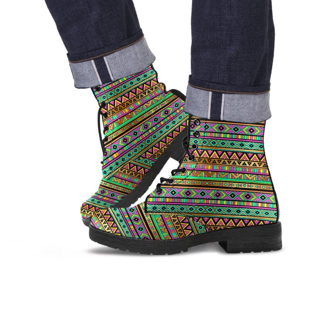 Neon Multicolor Ethic Aztec Aztec Grunge Geometric Print Men's Boots-grizzshop
