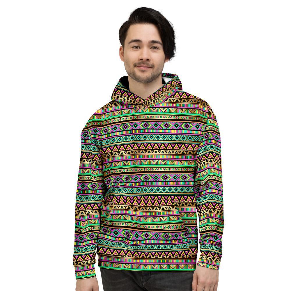 Neon Multicolor Ethic Aztec Aztec Grunge Geometric Print Men's Hoodie-grizzshop