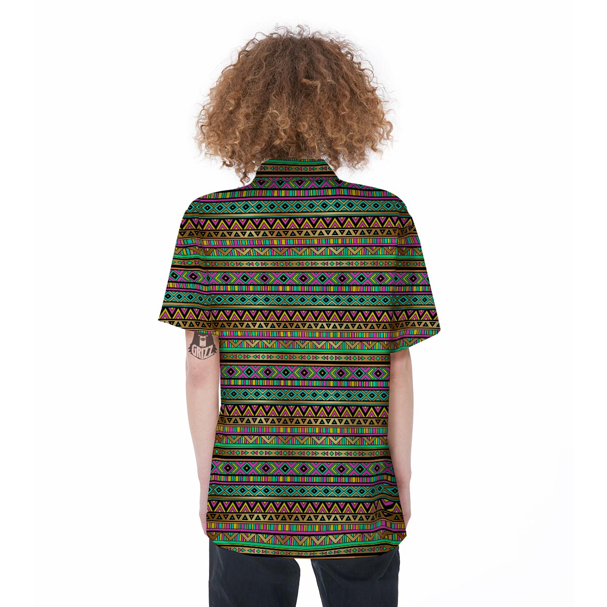 Neon Multicolor Ethic Aztec Aztec Grunge Geometric Print Women's Short Sleeve Shirts-grizzshop