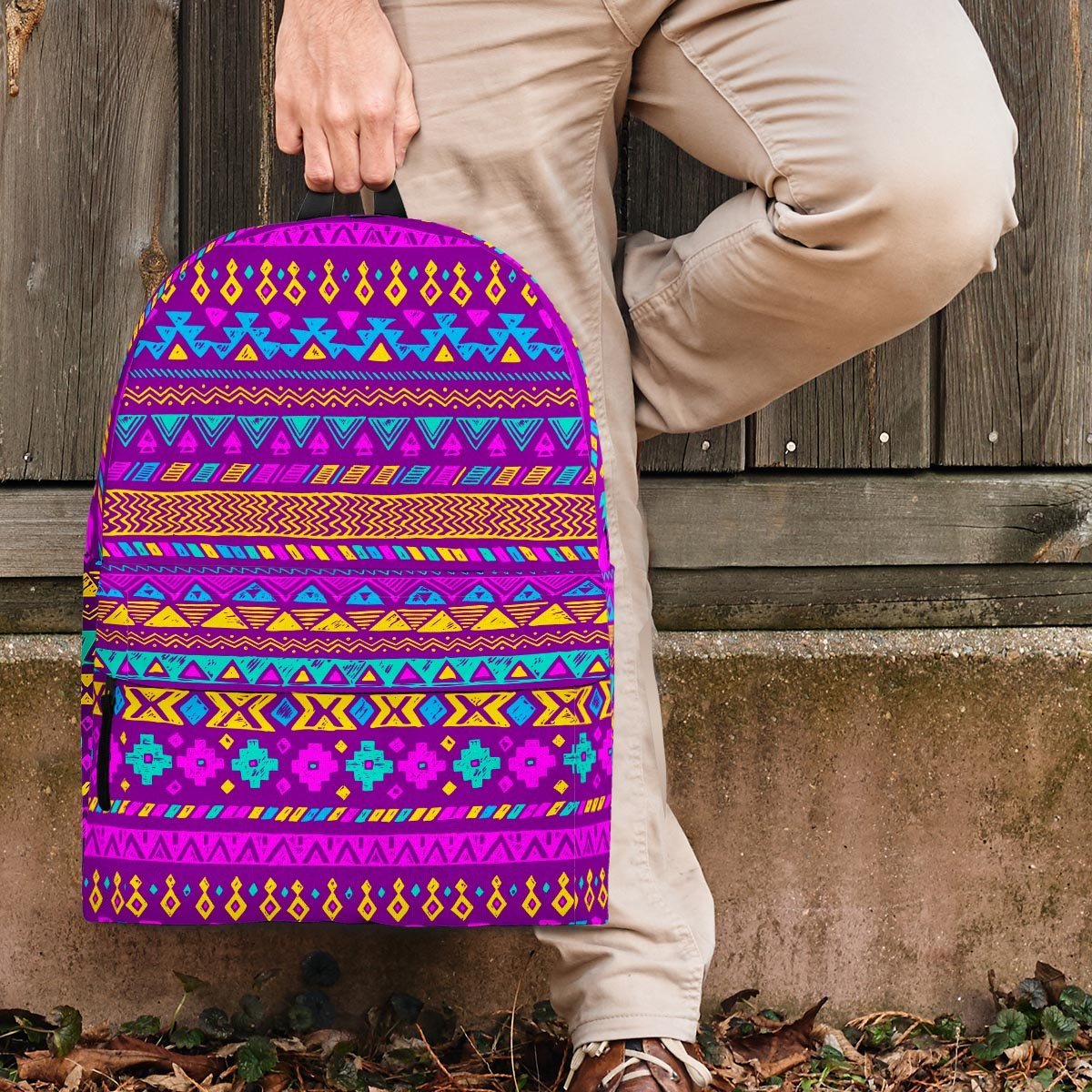 Neon Multicolor Ethic Aztec Doodle Print Backpack-grizzshop