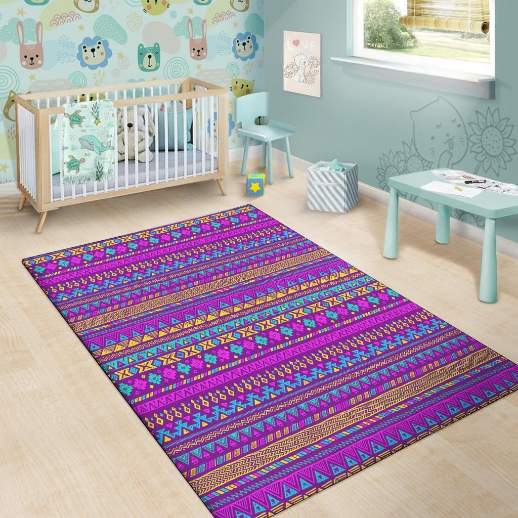 Neon Multicolor Ethic Aztec Doodle Print Floor Mat-grizzshop