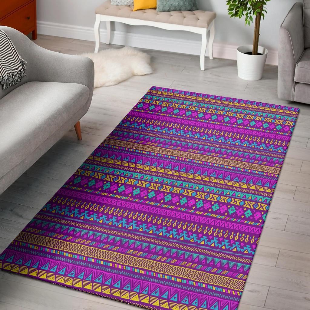 Neon Multicolor Ethic Aztec Doodle Print Floor Mat-grizzshop