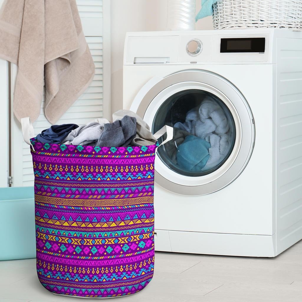 Neon Multicolor Ethic Aztec Doodle Print Laundry Basket-grizzshop