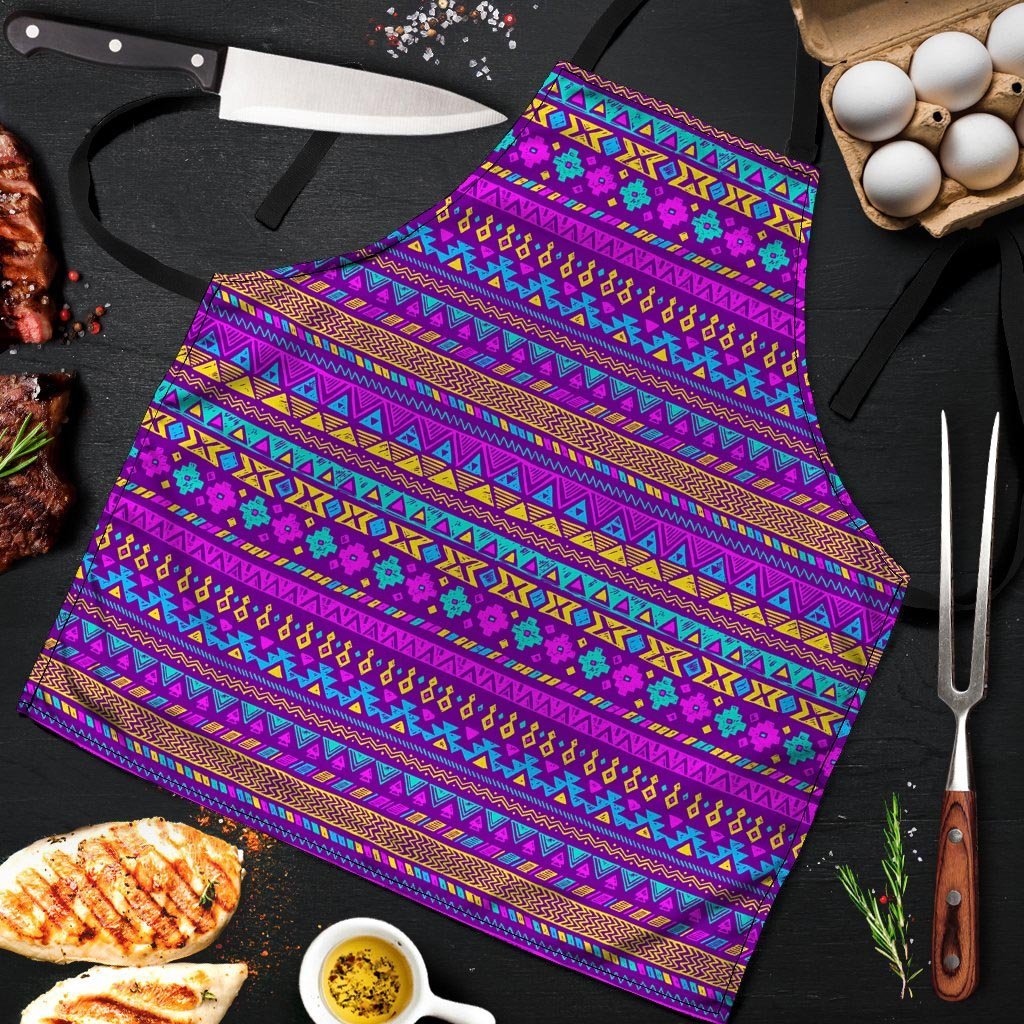 Neon Multicolor Ethic Aztec Doodle Print Men's Apron-grizzshop