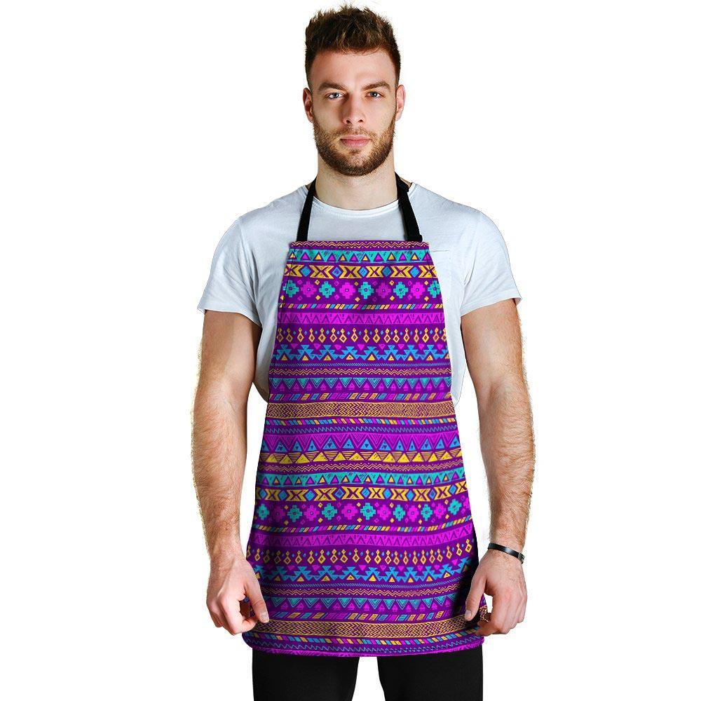 Neon Multicolor Ethic Aztec Doodle Print Men's Apron-grizzshop