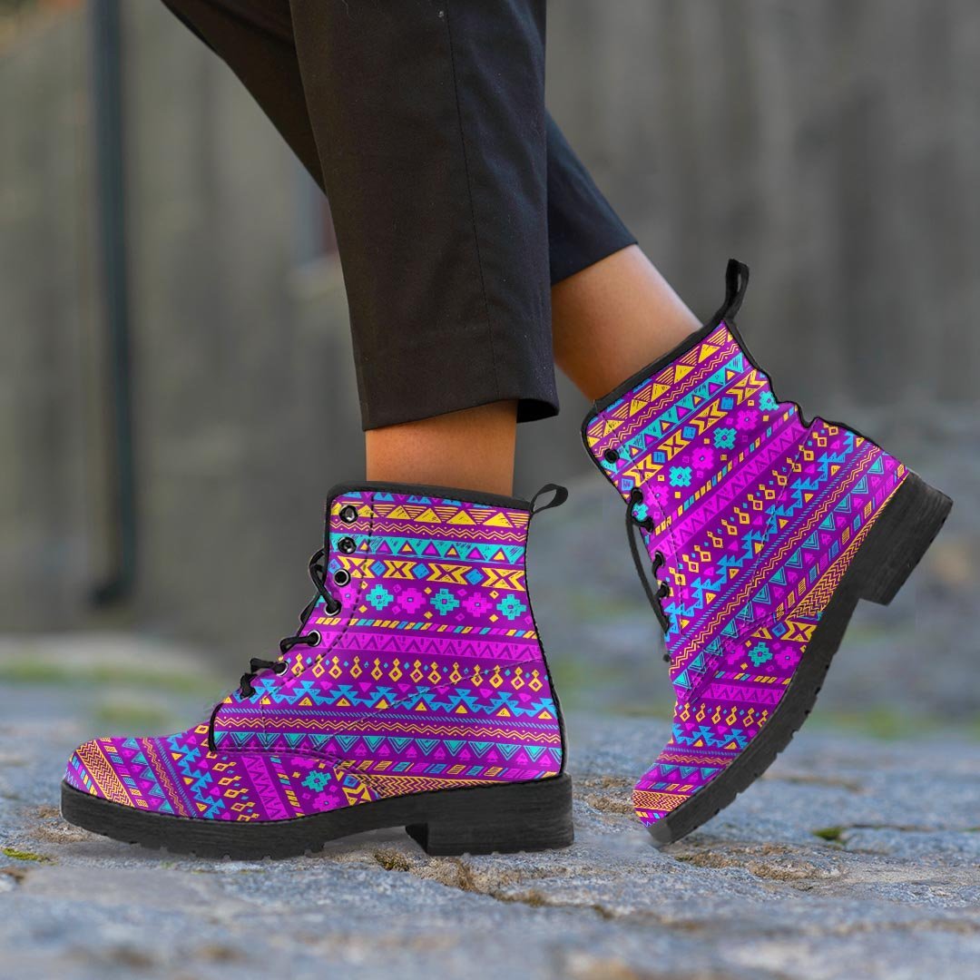 Neon Multicolor Ethic Aztec Doodle Print Men's Boots-grizzshop