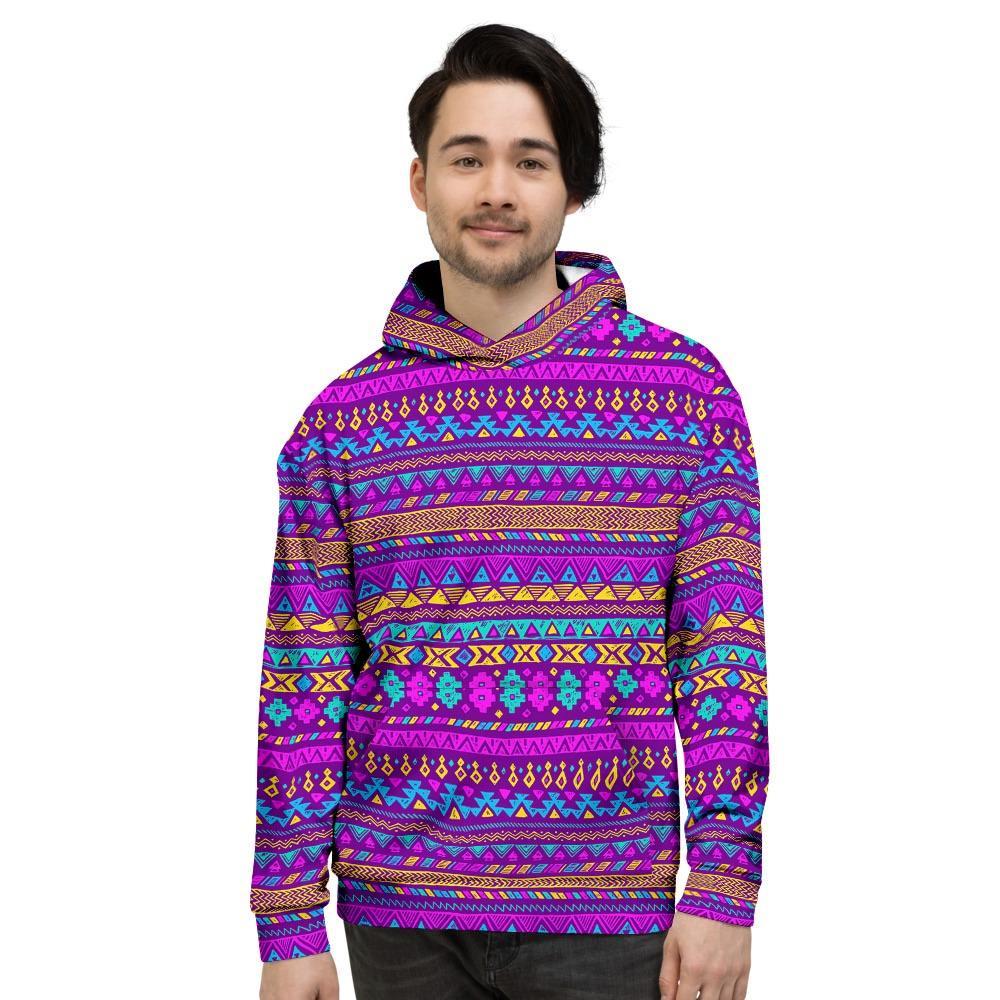Neon Multicolor Ethic Aztec Doodle Print Men's Hoodie-grizzshop