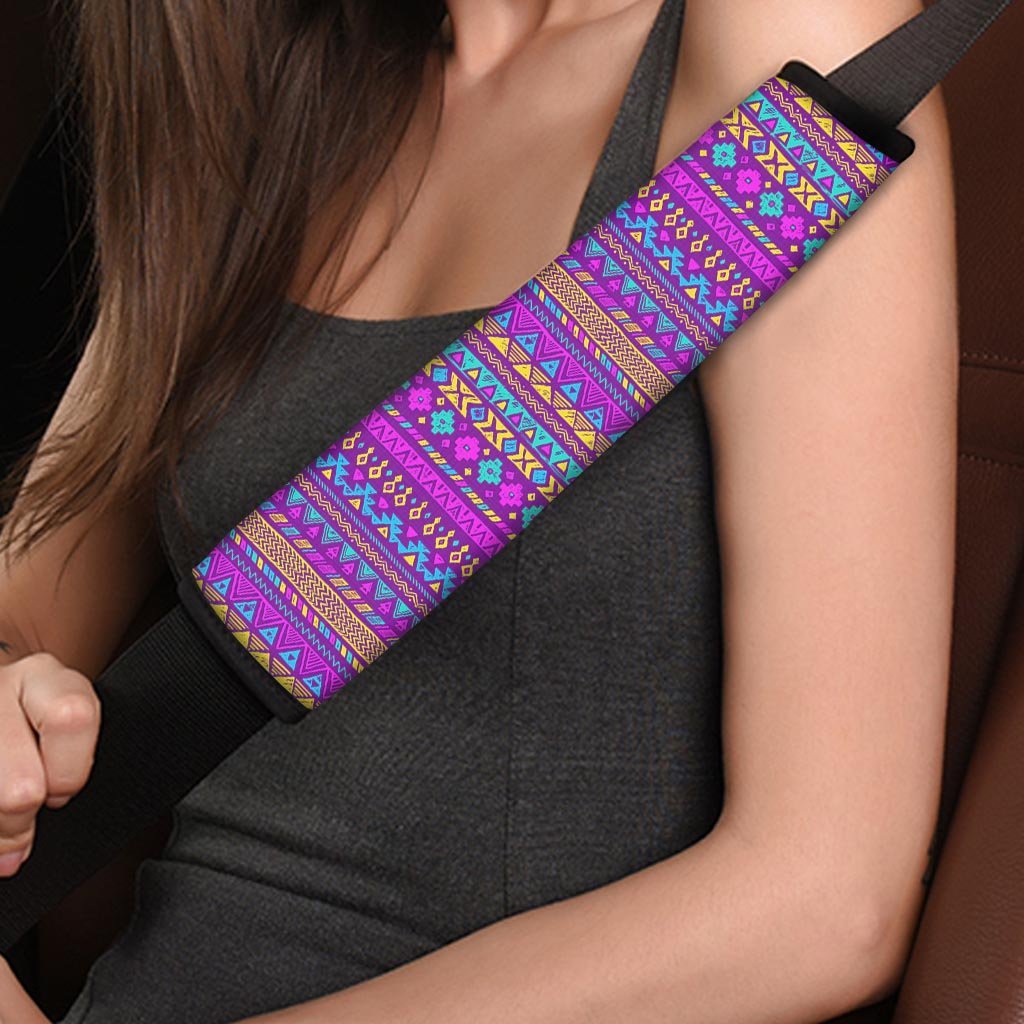 Neon Multicolor Ethic Aztec Doodle Print Seat Belt Cover-grizzshop