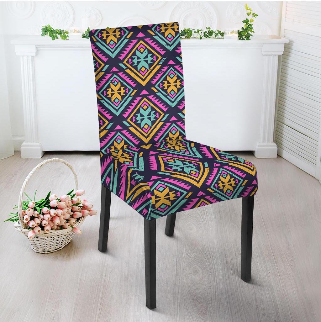Neon Multicolor Ethic Aztec Grunge Print Chair Cover-grizzshop