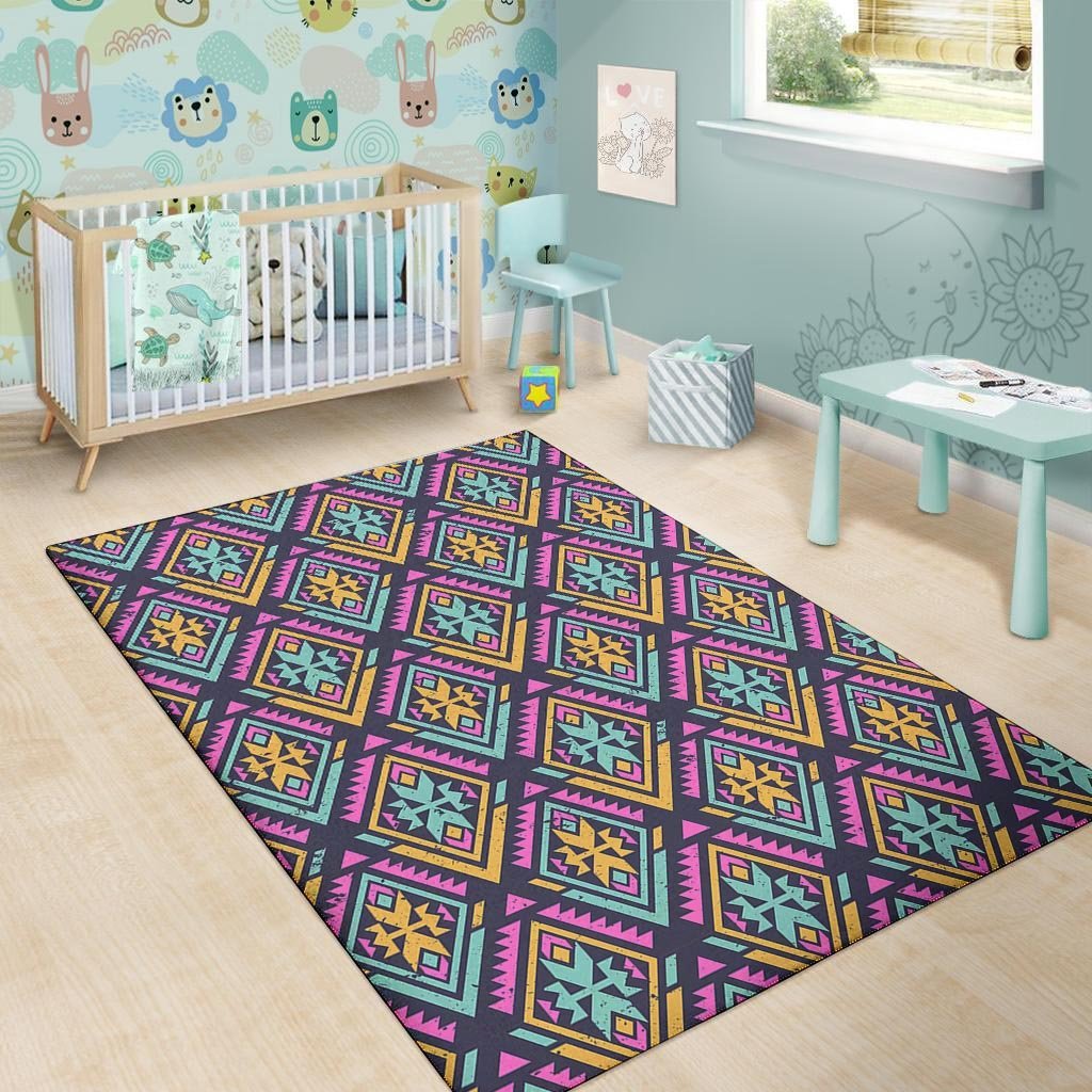 Neon Multicolor Ethic Aztec Grunge Print Floor Mat-grizzshop