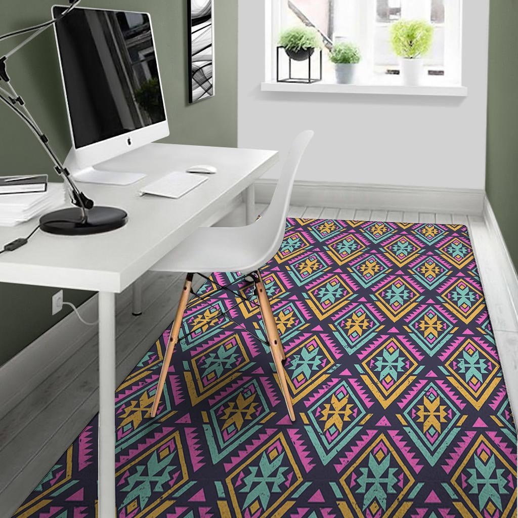 Neon Multicolor Ethic Aztec Grunge Print Floor Mat-grizzshop