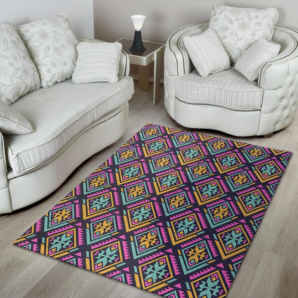 Neon Multicolor Ethic Aztec Grunge Print Floor Mat-grizzshop