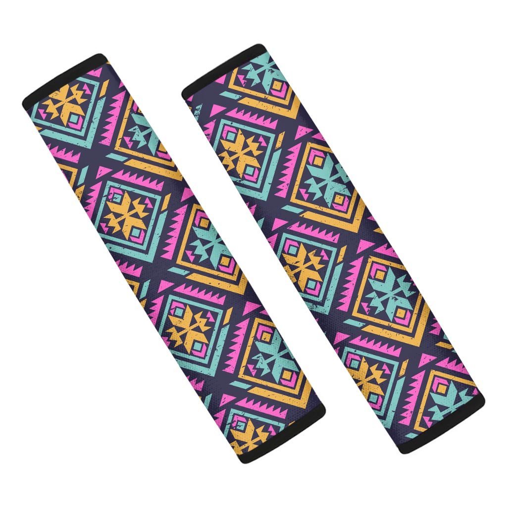 Neon Multicolor Ethic Aztec Grunge Print Seat Belt Cover-grizzshop