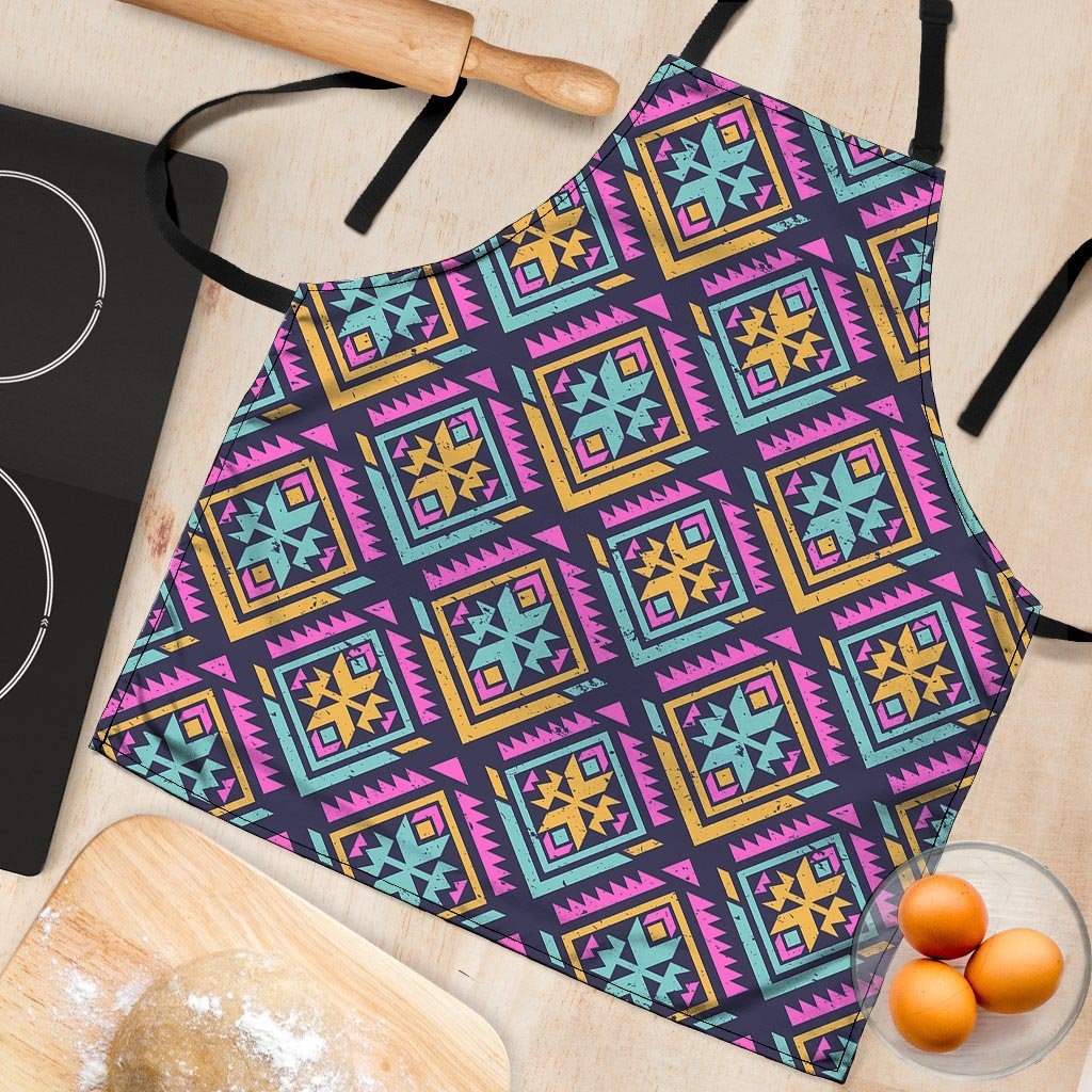 Neon Multicolor Ethic Aztec Grunge Print Women's Apron-grizzshop