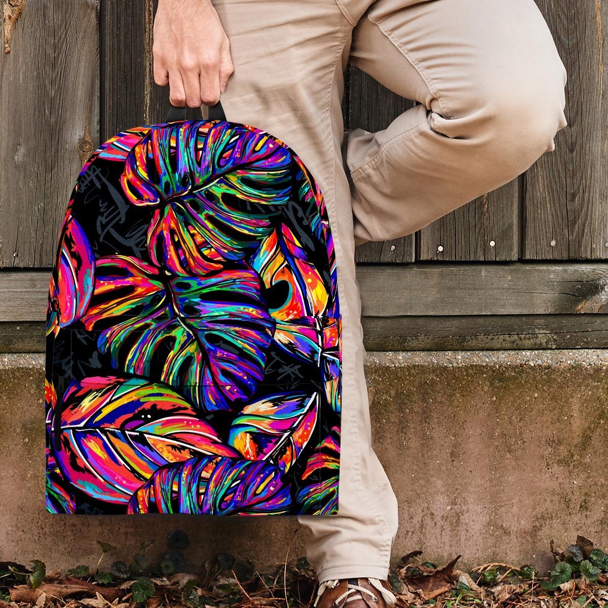Neon Multicolor Palm Leaf Print Backpack-grizzshop