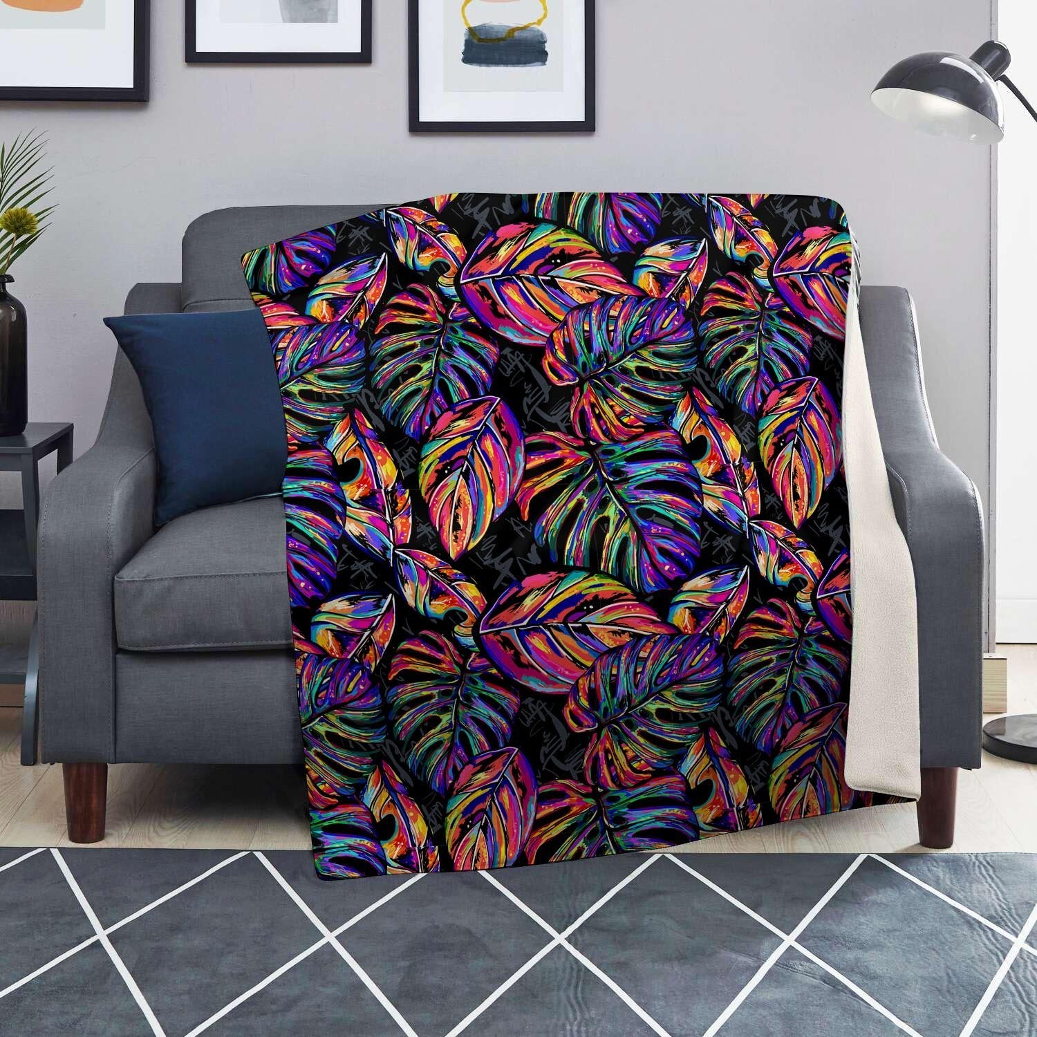 Neon Multicolor Palm Leaf Print Blanket-grizzshop