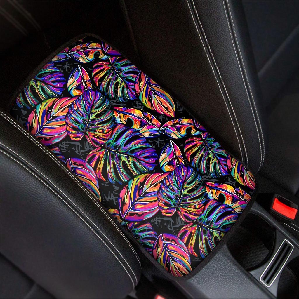 Neon Multicolor Palm Leaf Print Car Console Cover-grizzshop
