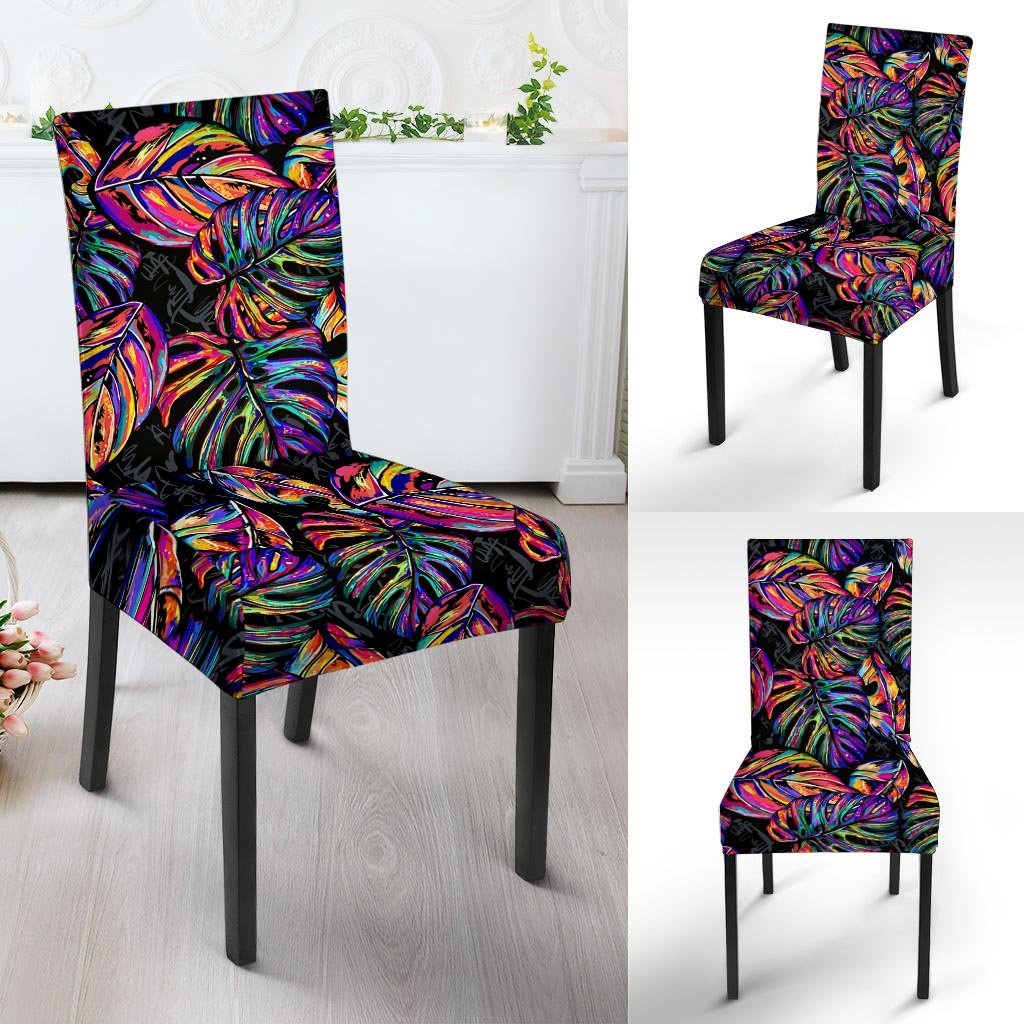 Neon Multicolor Palm Leaf Print Chair Cover-grizzshop