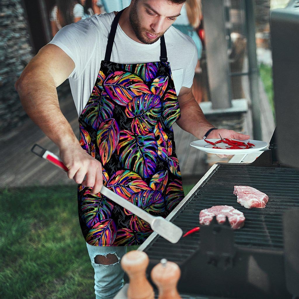 Neon Multicolor Palm Leaf Print Men's Apron-grizzshop