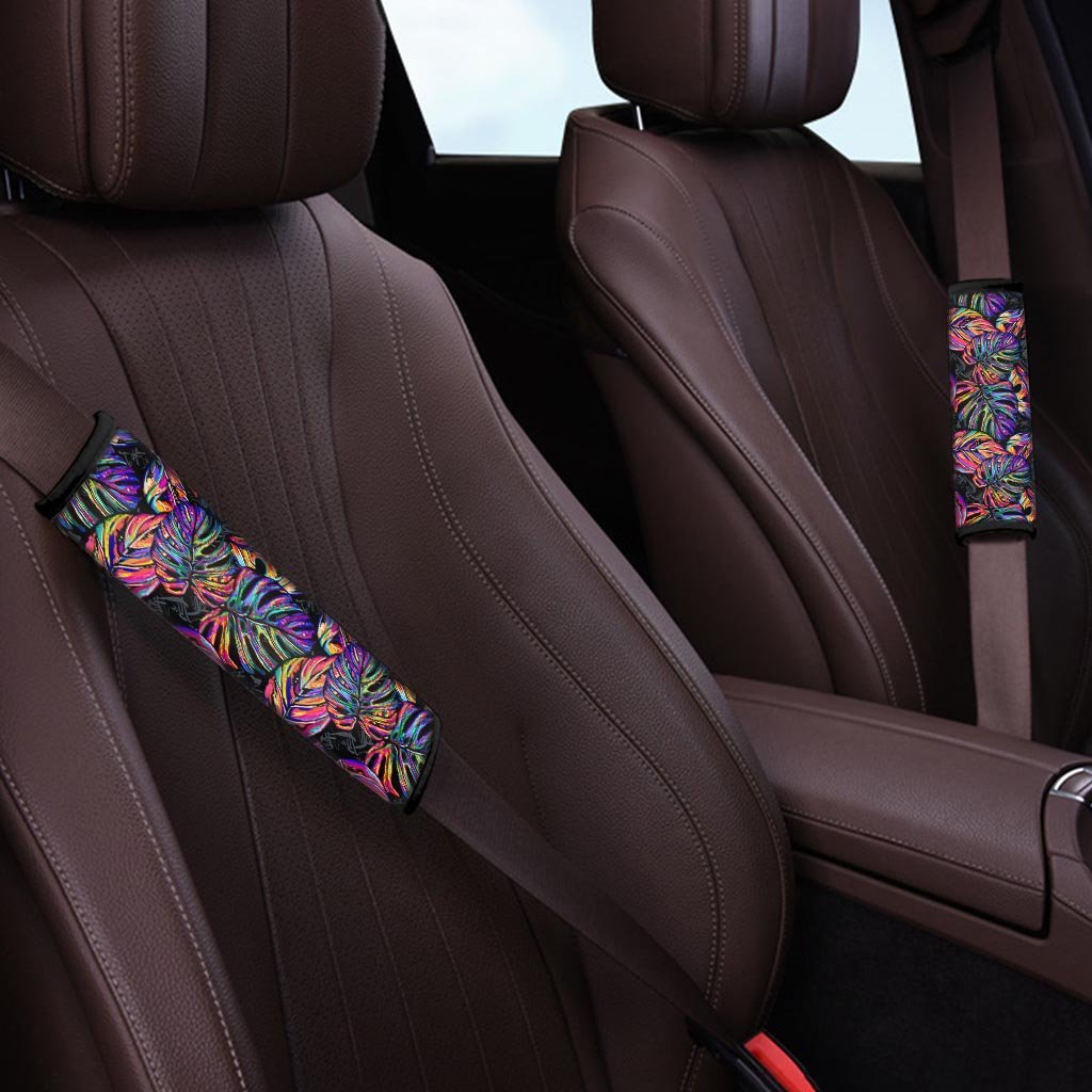 Neon Multicolor Palm Leaf Print Seat Belt Cover-grizzshop