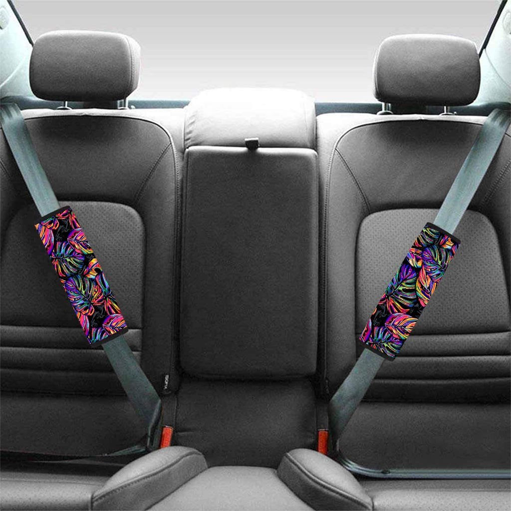 Neon Multicolor Palm Leaf Print Seat Belt Cover-grizzshop