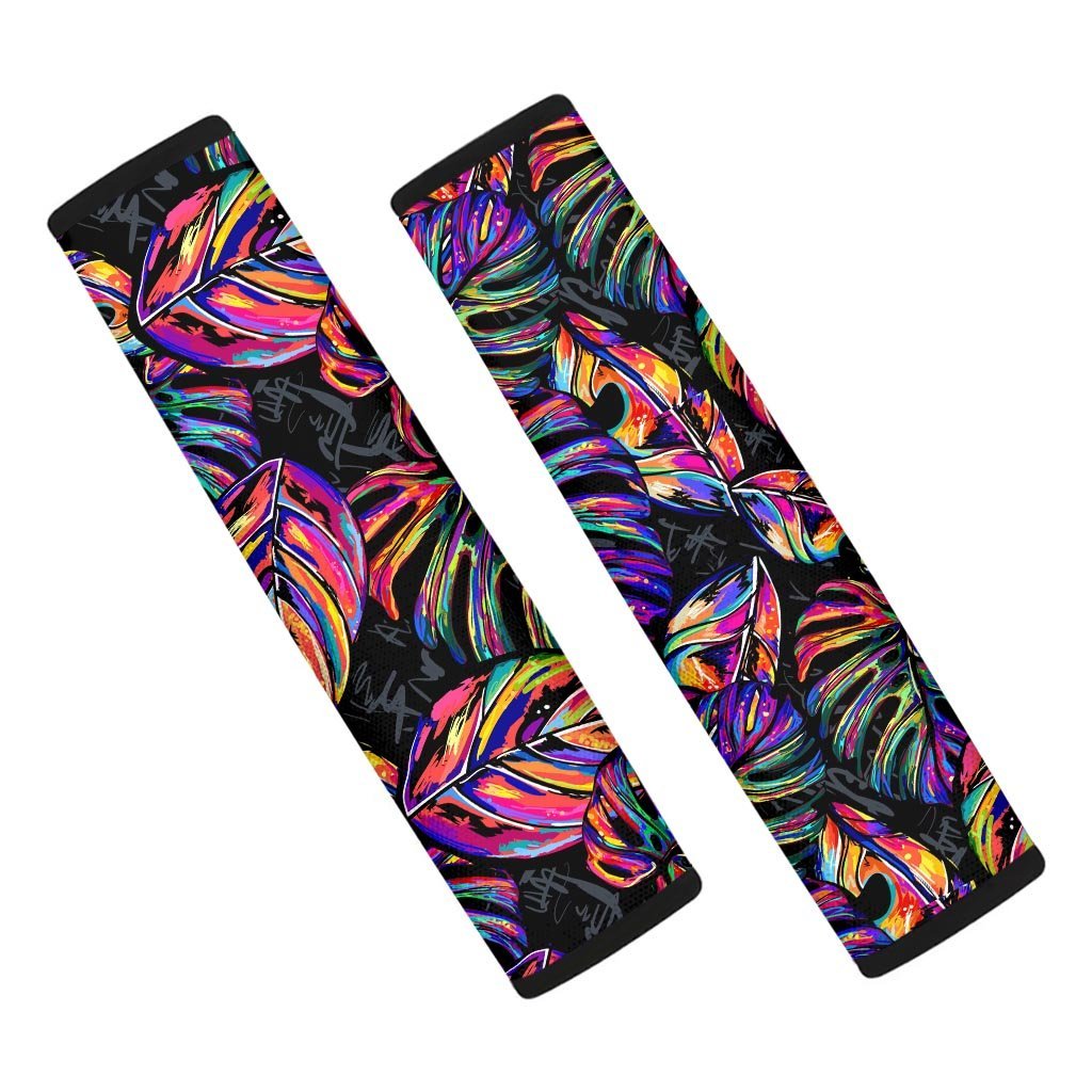 Neon Multicolor Palm Leaf Print Seat Belt Cover-grizzshop