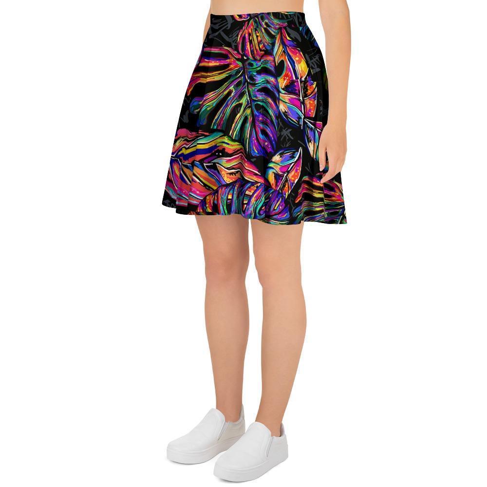 Neon Multicolor Palm Leaf Print Women's Skirt-grizzshop