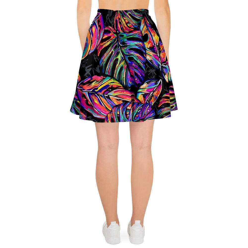 Neon Multicolor Palm Leaf Print Women's Skirt-grizzshop