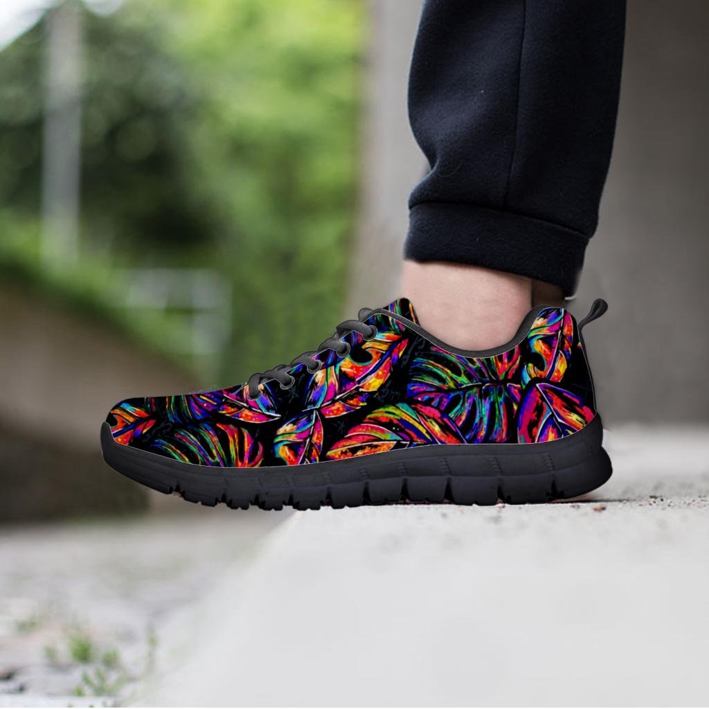 Neon Multicolor Palm Leaf Print Women's Sneakers-grizzshop