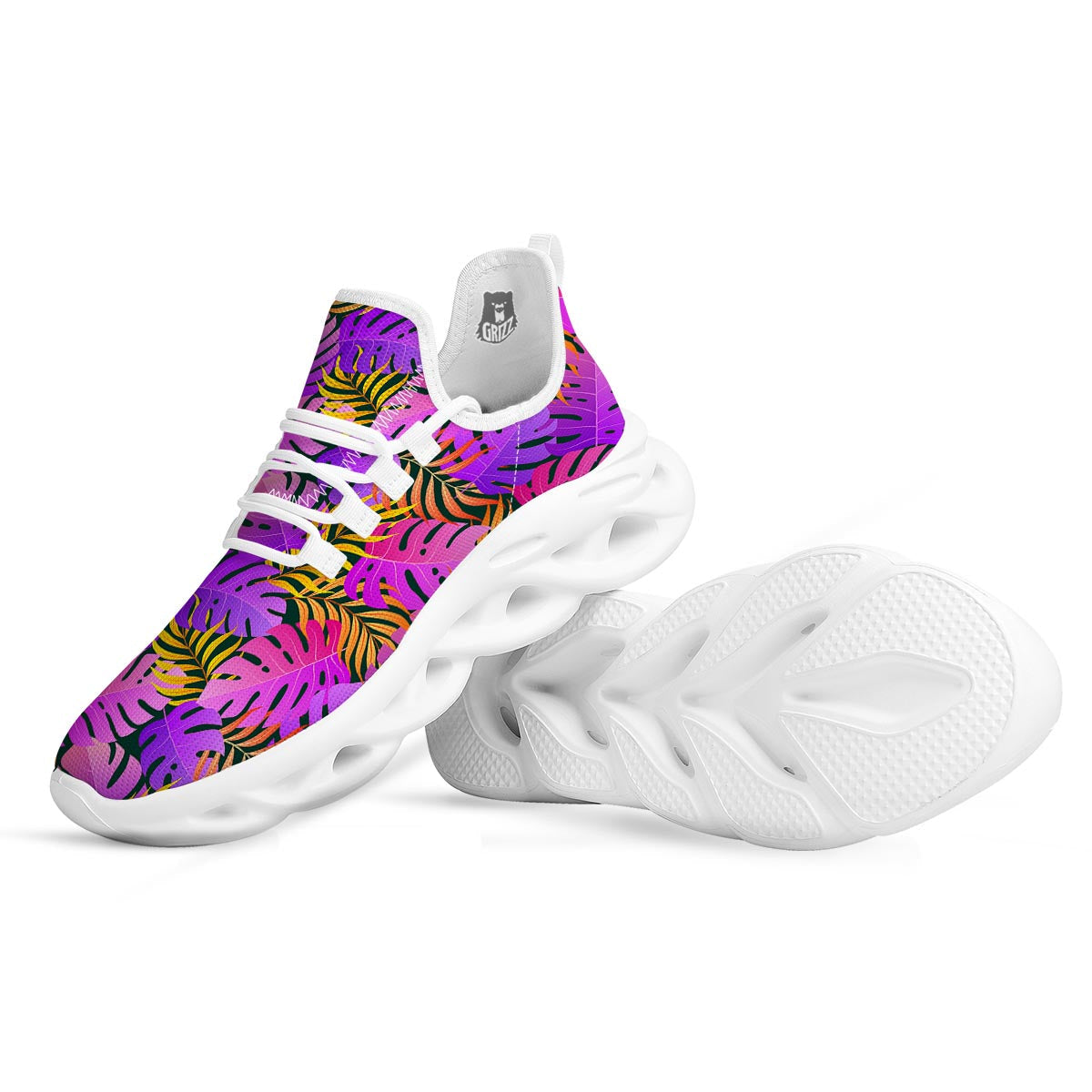 Neon Palm Leaf Edm Print White Running Shoes-grizzshop