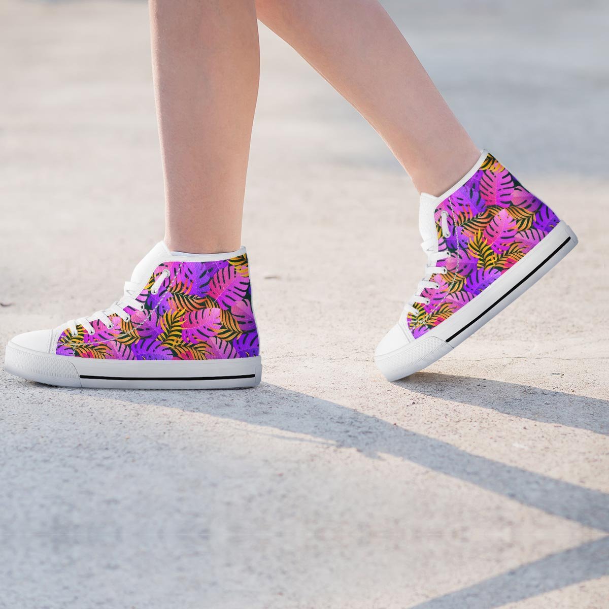 Neon Palm Leaf Edm Print Women's High Top Shoes-grizzshop