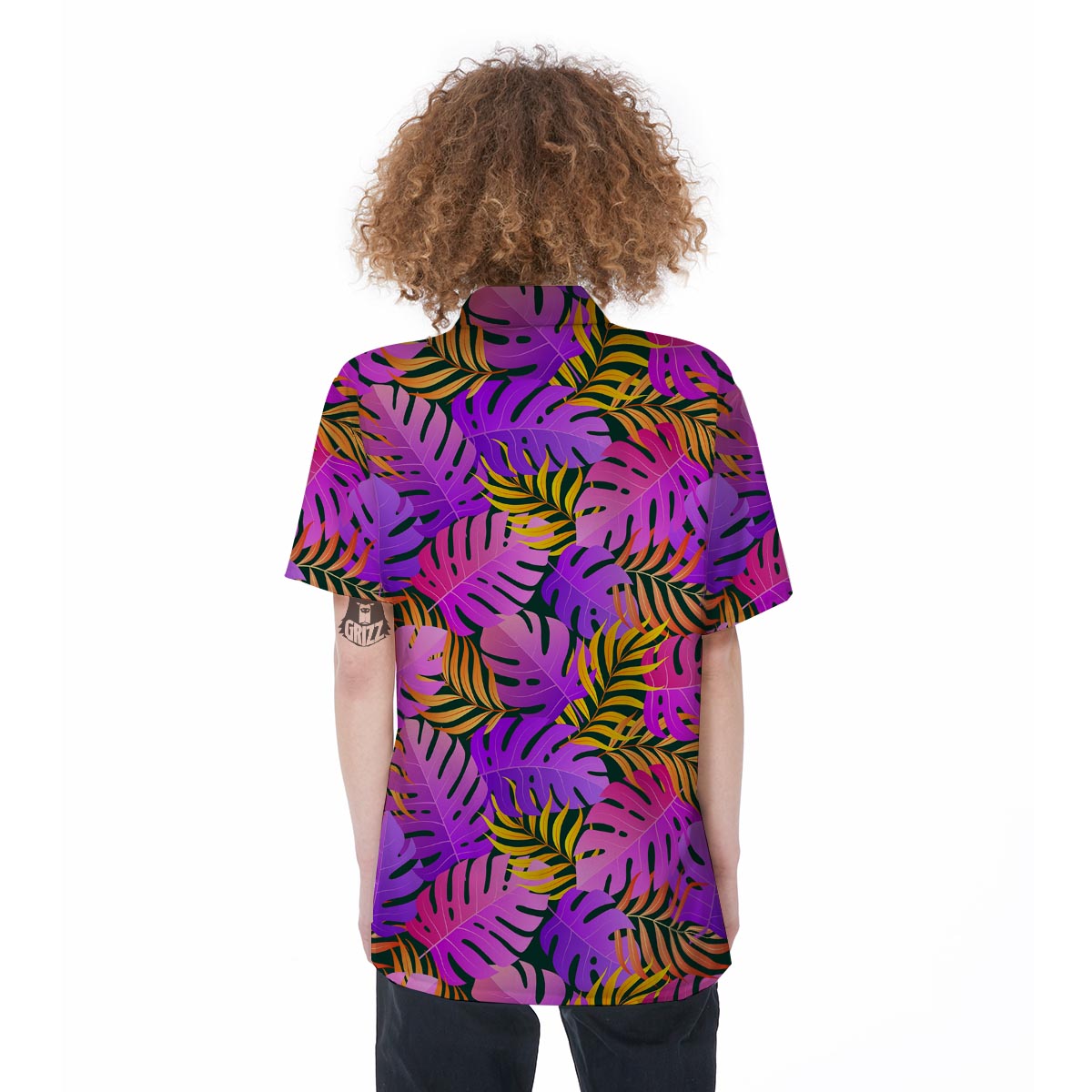 Neon Palm Leaf Edm Print Women's Short Sleeve Shirts-grizzshop