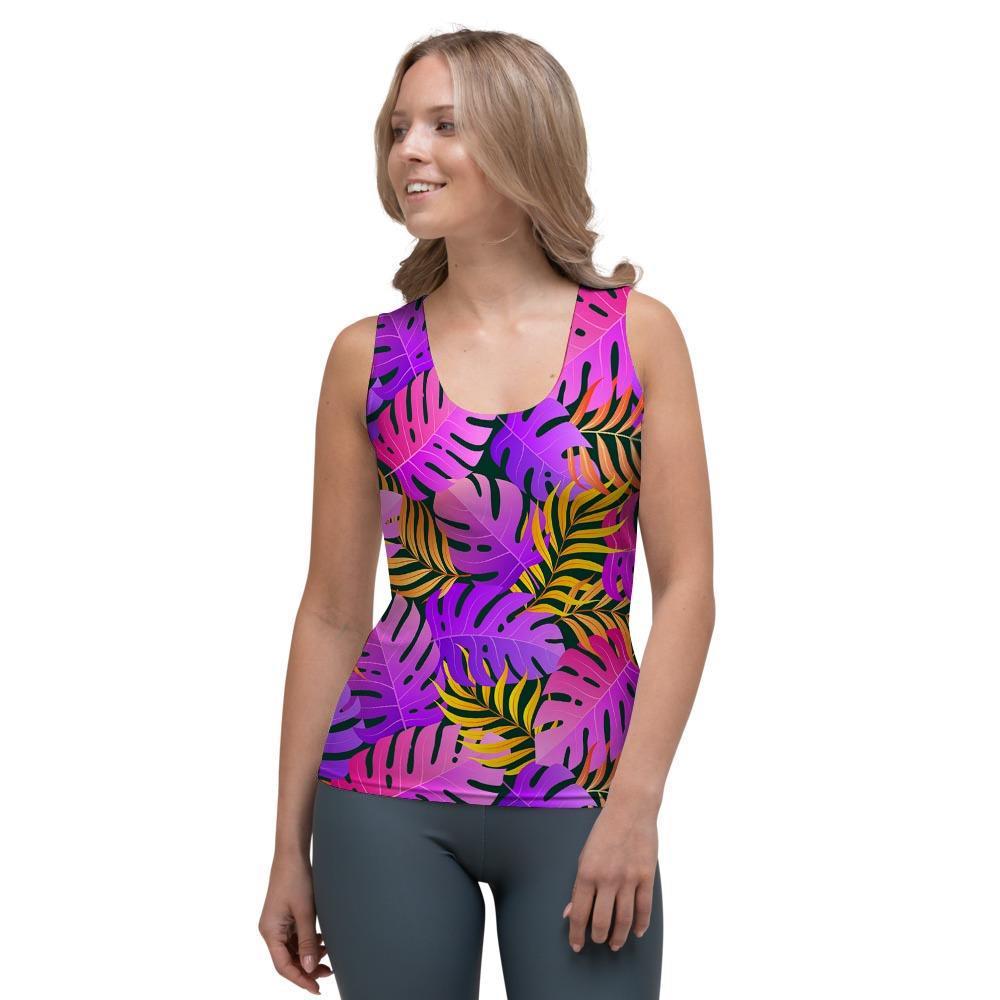 Neon Palm Leaf Edm Print Women's Tank Top-grizzshop
