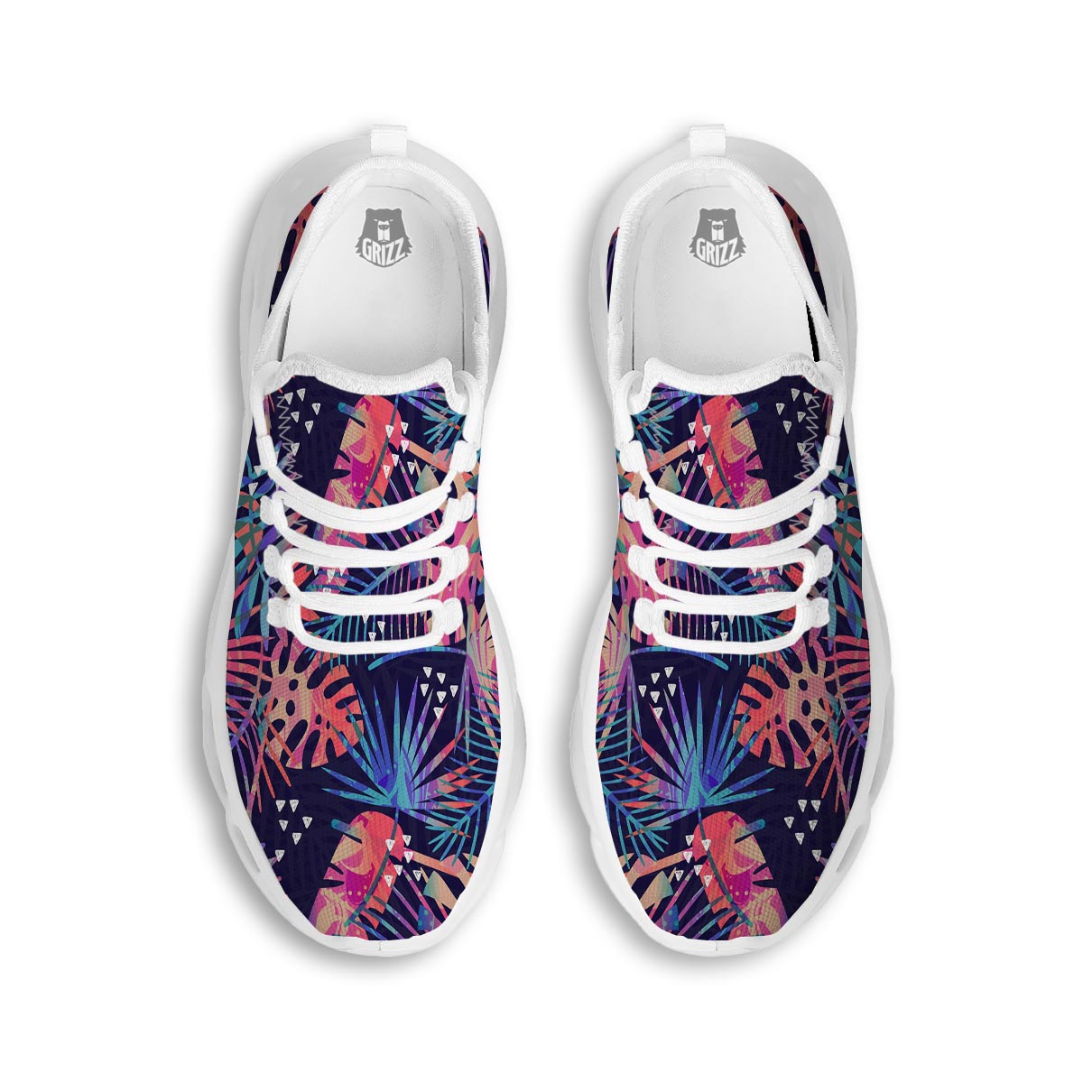 Neon Palm Leaf Hawaiian Print White Running Shoes-grizzshop