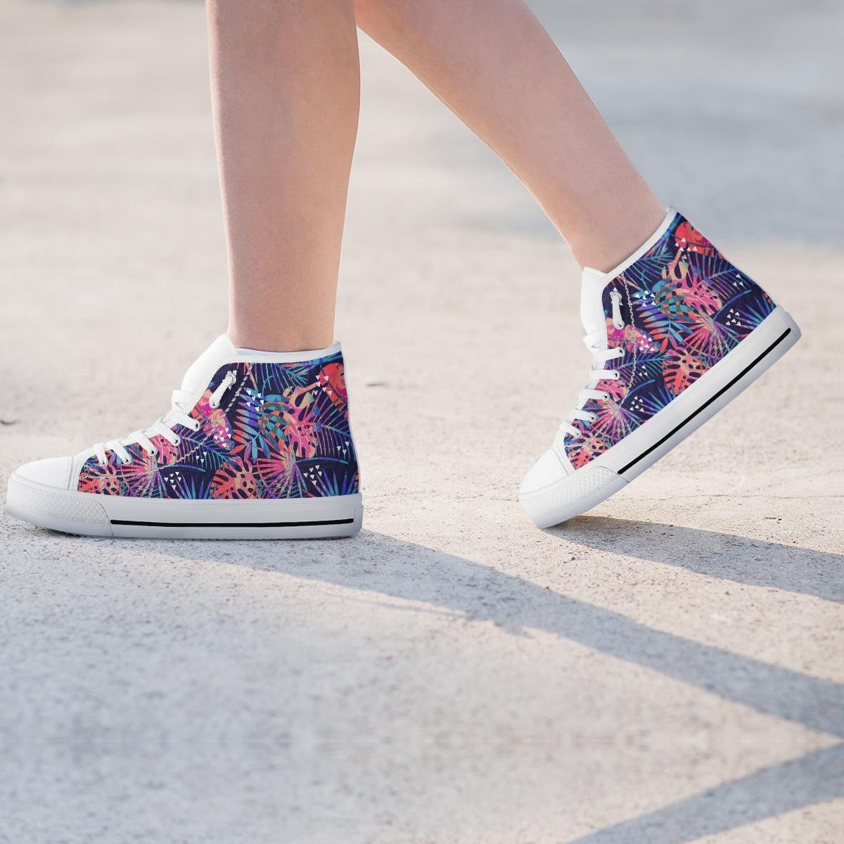 Neon Palm Leaf Hawaiian Print Women's High Top Shoes-grizzshop