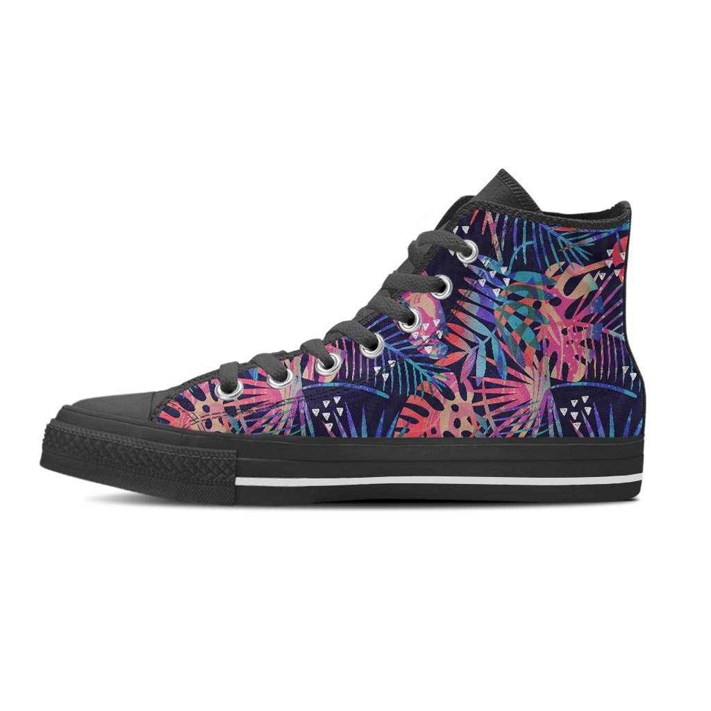 Neon Palm Leaf Hawaiian Print Women's High Top Shoes-grizzshop