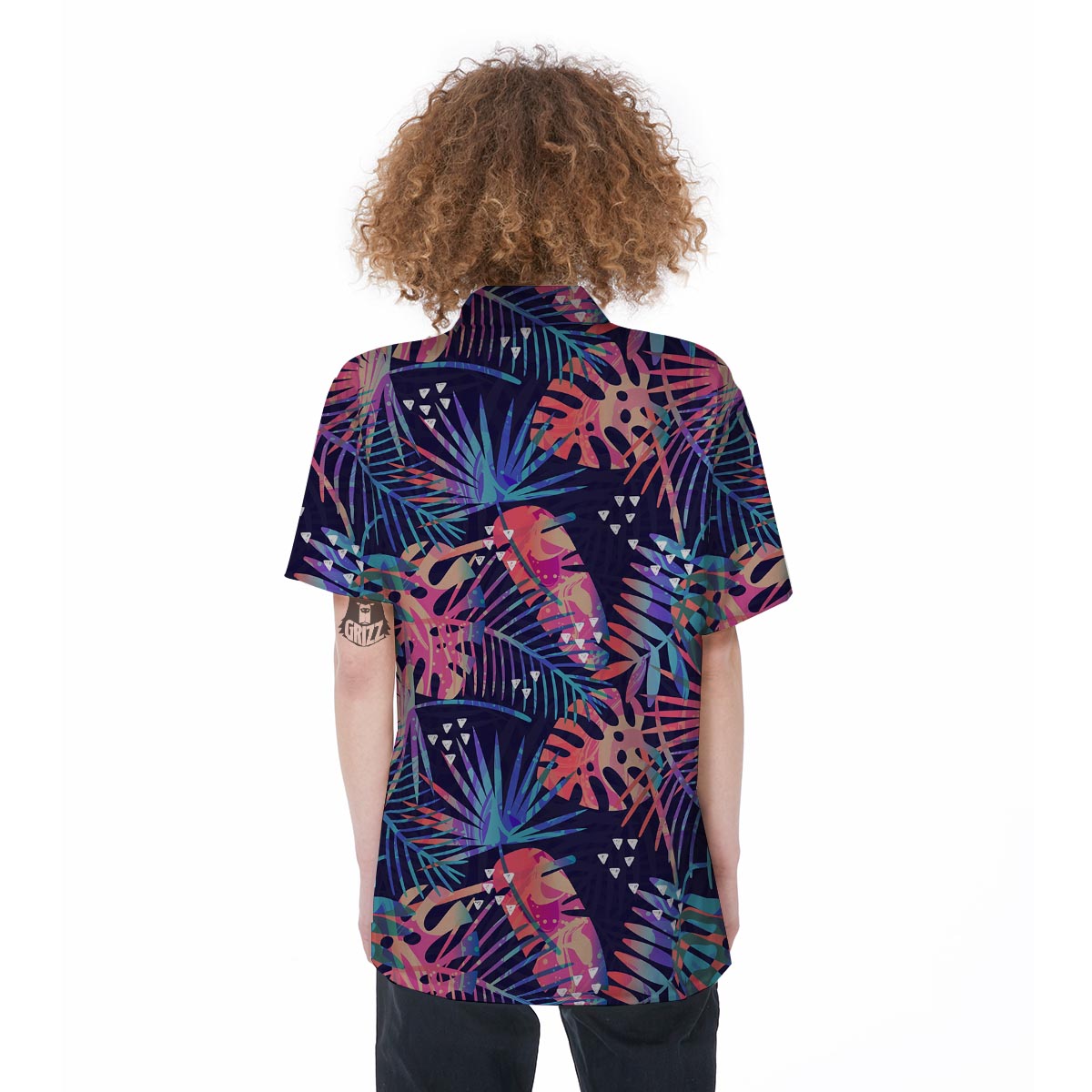 Neon Palm Leaf Hawaiian Print Women's Short Sleeve Shirts-grizzshop