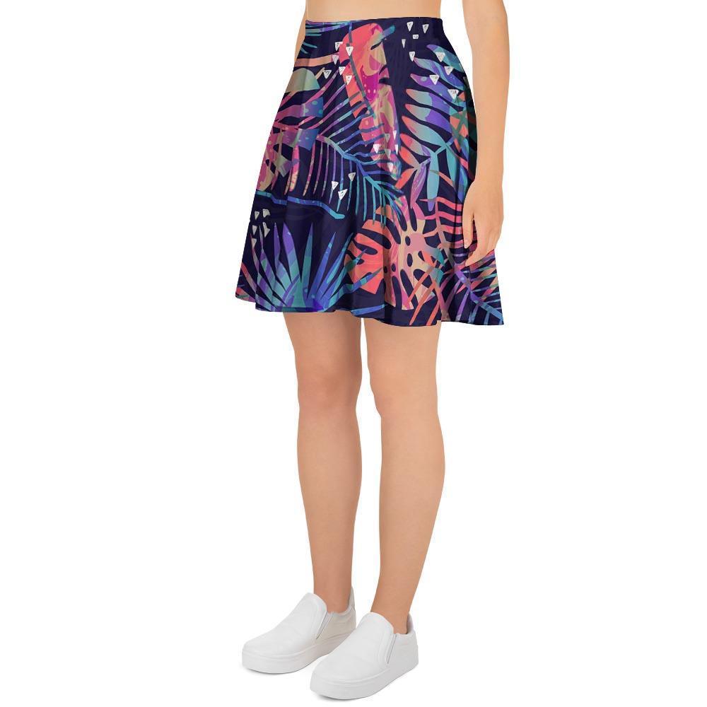 Neon Palm Leaf Hawaiian Print Women's Skirt-grizzshop