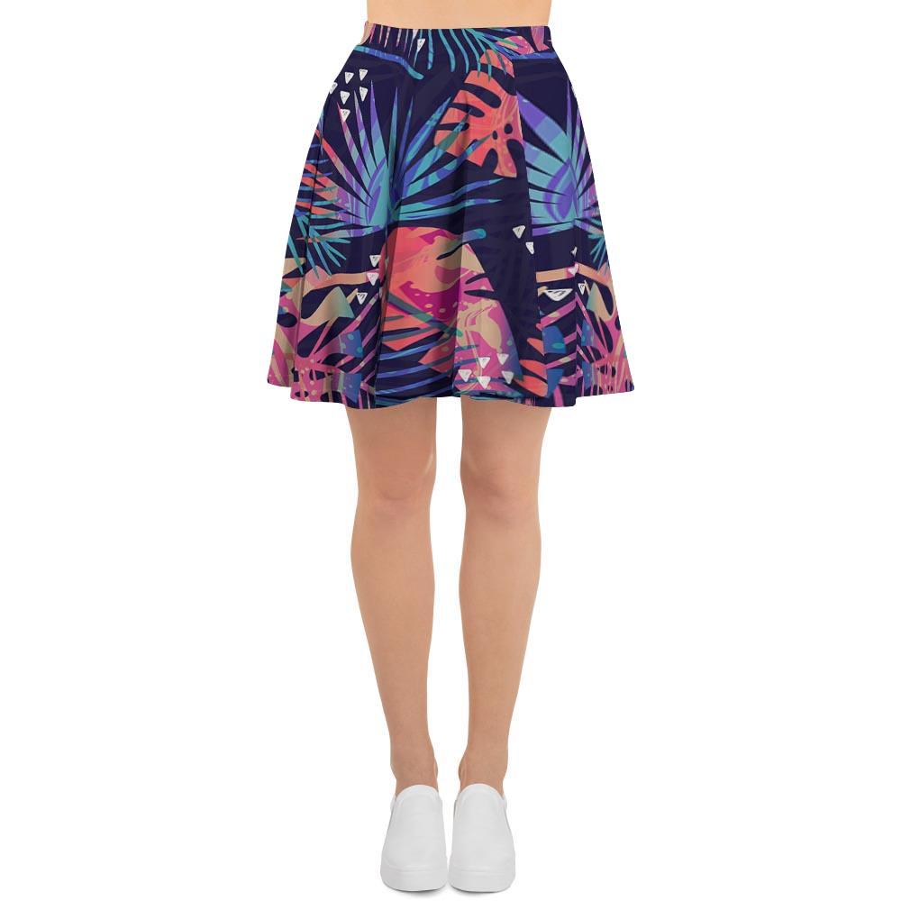 Neon Palm Leaf Hawaiian Print Women's Skirt-grizzshop