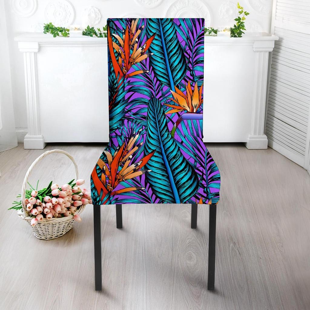 Neon Palm Leaf Tropical Print Chair Cover-grizzshop