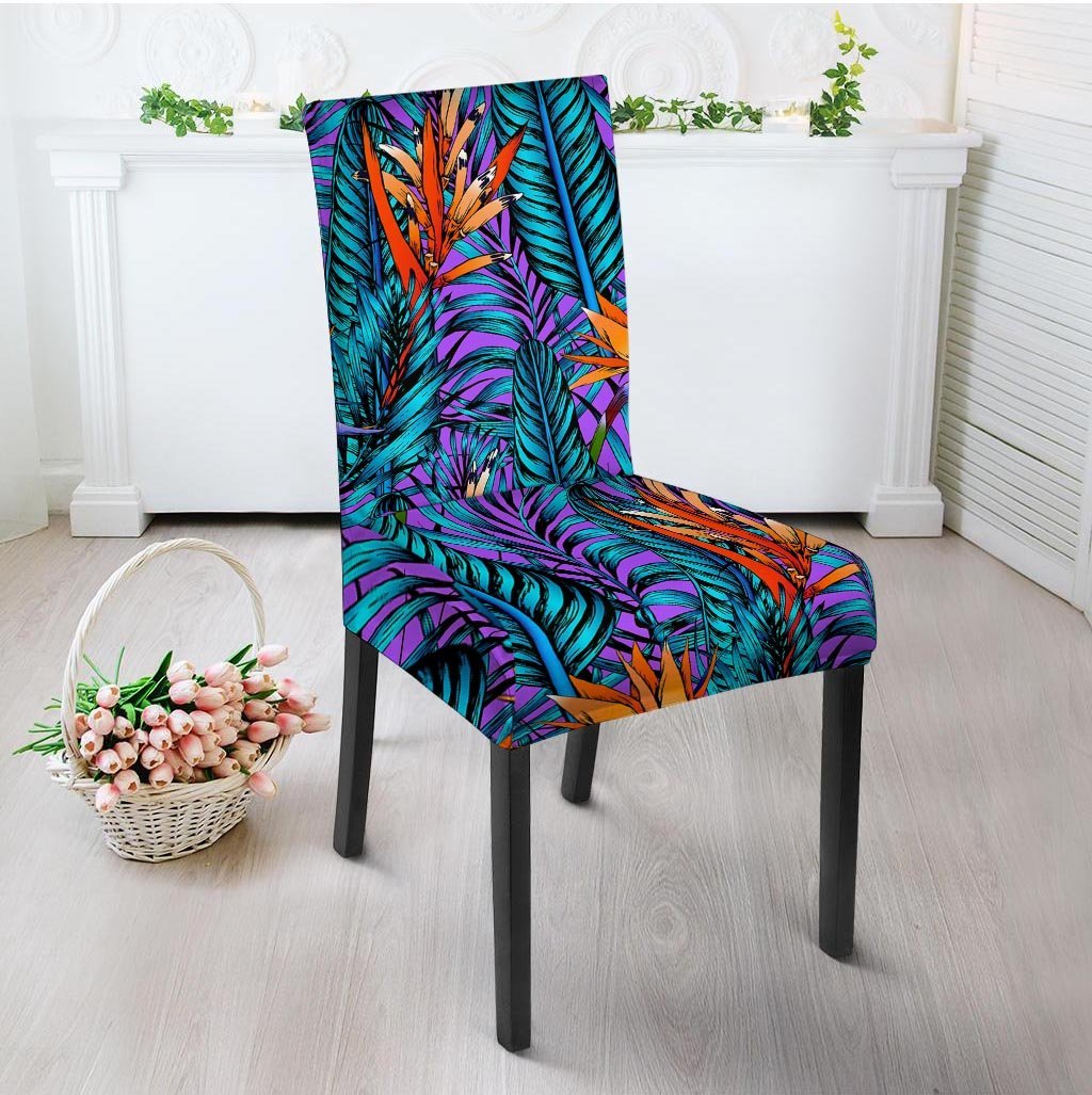 Neon Palm Leaf Tropical Print Chair Cover-grizzshop