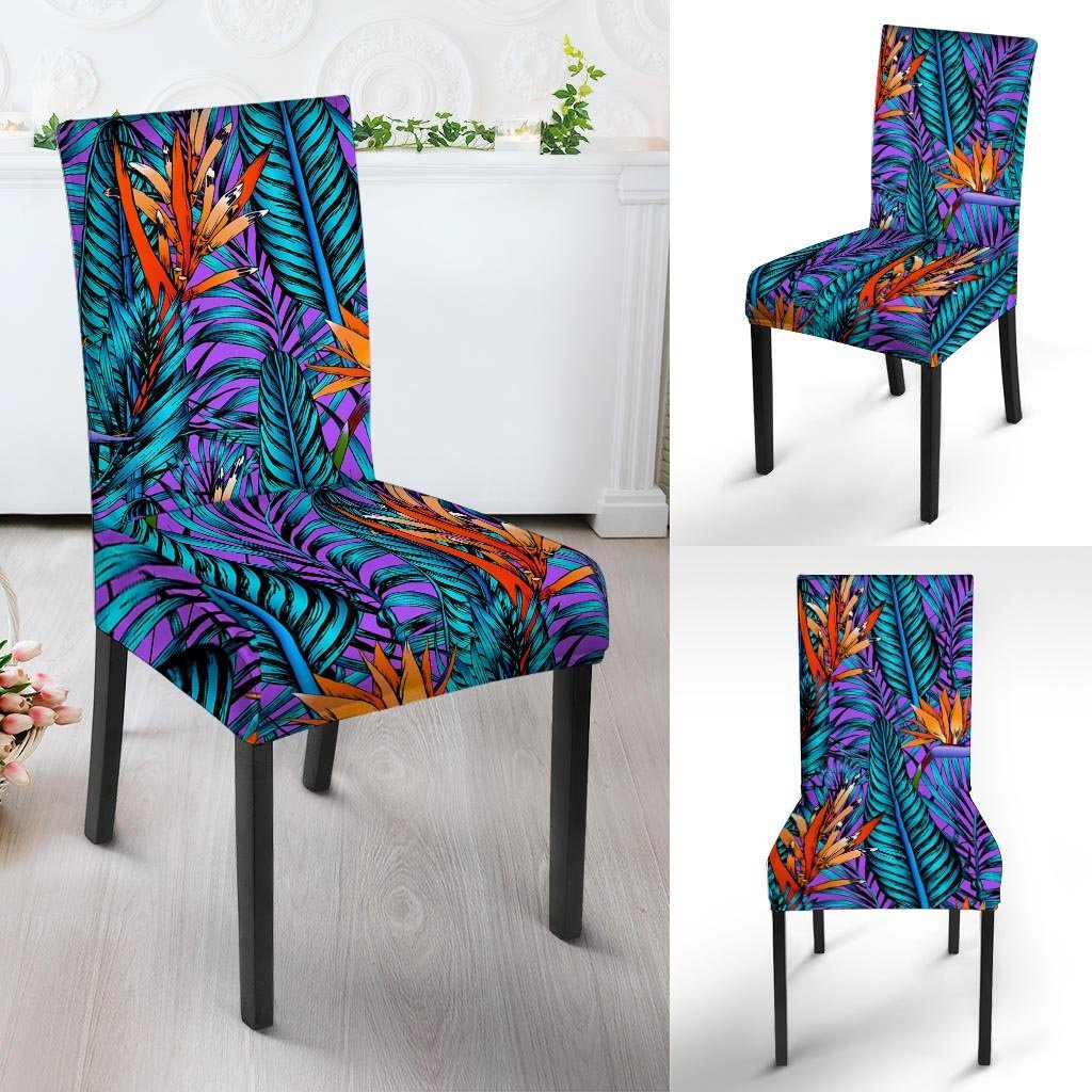 Neon Palm Leaf Tropical Print Chair Cover-grizzshop