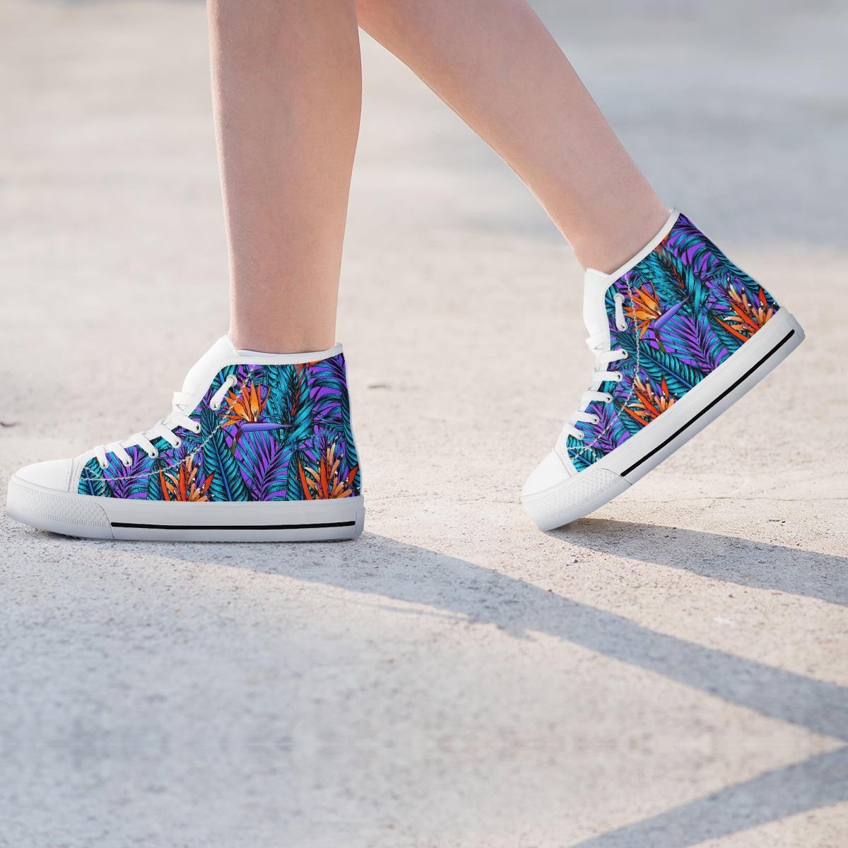 Neon Palm Leaf Tropical Print Women's High Top Shoes-grizzshop